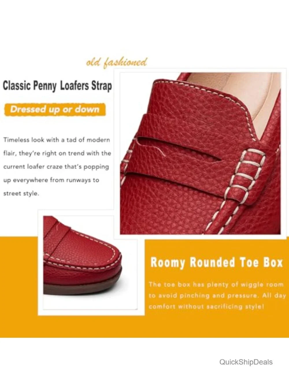 Women's Leather Penny Loafers Slip On Business Casual Comfort Walking Shoes